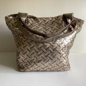 Elliott Lucca Metallic Leather Braided Handbag Tote Purse